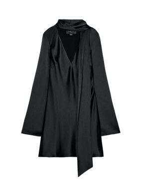 NWT Zara Black Long Sleeve Mini Satin Effect Scarf Dress